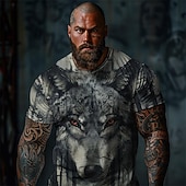 voordelige T-shirts met dierenprint-Voor heren Grafisch dier Wolf T-shirt Korte mouw T-shirt 3D-afdrukken Strakke ronde hals Overhemd Ontwerper Retro vintage Casual Buitensporten Feestdagen Uitgaan Khaki Donkergrijs Grijs Lente zomer