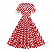 levne Šaty-Retro 50. léta Rockabilly Houpací šaty Flare šaty Kostkovaný Dámské předvečer Všech svatých Plesová maškaráda Na den loučení se svobodou nevěsty Dospělí Šaty Šaty pro návrat domů