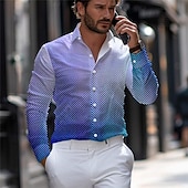 cheap Men&#039;s Dress Shirts-Men&#039;s Dress Shirt Printed Shirts Stripe Street Wear to work Blue Purple Long Sleeve Turndown Spring &amp; Summer Clothing Apparel Print