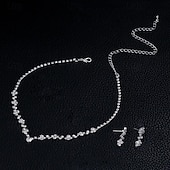 economico Collana da donna-elegante set di gioielli in argento con strass: collana, bracciale e orecchini pendenti in cristallo scintillante per donna