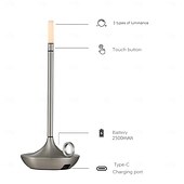 economico Lampade da tavolo-Lampada da tavolo senza fili in alluminio touch a forma di candela con dimmer touch di tipo C ricaricabile lampada da tavolo per interni camera da letto soggiorno decorazione