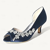 abordables Semi-formel-Femme Chaussures de mariage Chaussures bling-bling Chaussures scintillantes Chaussures de mariée Strass Talon de chaton Bout ouvert Elégant Satin Mocassins Argent Blanche Ivoire