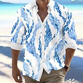 abordables Impression océan-Homme Vaporisateur Motif de paysage marin Chemise hawaïenne Chemise Aloha Chemises imprimées manche longue Chemise Col rabattu Hawaïen Station balnéaire Vacances Sortie Plage Bleu Roi Bleu de minuit