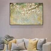 preiswerte Blumen-/Botanische Gemälde-handgemaltes abstraktes Kirschblüten-Ölgemälde auf Leinwand, großes Wandkunstwerk, originale Blütenkunst, weißes Gemälde, Blumengemälde, Wohnzimmerdekoration, gespannte Leinwand, fertig zum Aufhängen