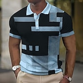 cheap Men&#039;s Color Block Polo-Men&#039;s Plaid Waffle Polo Shirts Golf Shirt Short Sleeve Polo Shirts Collared Shirts Vintage Casual Vacation Wear Formal Wear Festival Wear Buttons 3D Print Light Yellow Light Pink Black-White