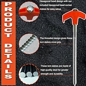 cheap Camping Accessories-8/16pcs Screw in Tent Stakes 8&quot; - Ground Anchors Screw in Hexagonal Spiral Glow-in-the-Dark Tent Pegs - Outdoor Night-Light Rotatable M8 Carbon Steel Hexagonal Plastic Head 20cm Threaded Tent Pegs