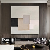 preiswerte Abstrakte Gemälde-Modernes, minimalistisches Kunst-Ölgemälde, handgemaltes Wandkunst-Leinwandgemälde, abstraktes, warmes Farbblock-Liniengemälde, Bild für Wohnzimmer, Heimdekoration