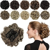 abordables Chignons-postiche chignon bouton de rose extensions de chignon bouclés chouchou chignon peignes synthétiques en chignon désordonné morceau de cheveux pour femmes blonde naturelle