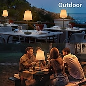 abordables Lámparas de mesa-Lámpara de mesa solar regulable, lámparas de mesa inalámbricas recargables, lámpara de mesa portátil de 3 modos de color para sala de estar, oficina, restaurante y patio