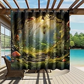 preiswerte Wasserdichte Vorhänge-Wasserdichter Outdoor Vorhang Außenvorhang für Privatsphäre, Außenjalousien, verschiebbare Terrassenvorhangvorhänge, Pergolavorhänge mit Ösen, Pilzwald für Pavillon, Balkon, Veranda, Party