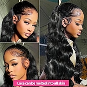 cheap Human Hair Lace Front Wigs-Remy Human Hair 13x4 Lace Front Wig Free Part Brazilian Hair Body Wave Black Wig 150% 180% Density with Baby Hair  Pre-Plucked For wigs for black women Long Human Hair Lace Wig