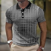 cheap Men&#039;s Color Block Polo-Men&#039;s Plaid Waffle Polo Shirts Golf Shirt Short Sleeve Polo Shirts Collared Shirts Vintage Casual Vacation Wear Formal Wear Festival Wear Buttons 3D Print Light Yellow Light Pink Black-White