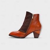 tanie Buty do kostki-damskie botki vintage z czerwonej skóry – najwyższej jakości skóra bydlęca z kwiatowymi akcentami guzikowymi i grubym obcasem, idealne do stylu retro i na co dzień