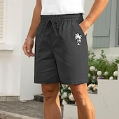 cheap Classic-Coconut Tree Men&#039;s Cotton Linen Shorts Summer Hawaiian Shorts Beach Shorts Print Drawstring Elastic Waist Breathable Soft 10% Linen Shorts Casual Daily Holiday Streetwear