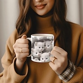 billiga Muggar och koppar-3d-utskrift kattungar hål i en väggmugg, keramisk kaffe kattmugg 3d nyhet kattmuggar kattälskare kaffemugg kattklubbkopp vit keramisk mugg presenter för män kvinnor