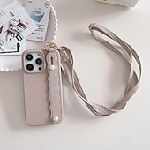 cheap iPhone Cases-Phone Case For iPhone 16 iPhone 15 Pro Max Plus iPhone 14 13 12 11 Pro Max Plus Mini SE for Women Girl with Stand Holder with Lanyard with Wrist Strap Retro TPU PU Leather