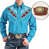 voordelige Wilde Westen-Klassiek Retro vintage Blouse / overhemd Ceintuur West Cowboy Geborduurd Borduurwerk Voor heren Maskerade Dagelijks gebruik Vrijgezellenfeest Volwassenen Hemd Ceintuur Alle seizoenen