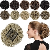 abordables Chignons-postiche chignon bouton de rose extensions de chignon bouclés chouchou chignon peignes synthétiques en chignon désordonné morceau de cheveux pour femmes blonde naturelle