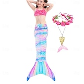 voordelige Zeemeermin badpak-Kinderen Voor meisjes Vijf stuk Zeemeermin zwemkleding Badmode Bikini Strand Zwemmen Regenboog Tie Dye leuke Style Badpakken 3-10 jaar Zomer Licht Blauw Kleurrijk