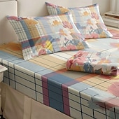 abordables Sábanas y funda de almohada-Juego de sábanas ajustables con patrón de primavera a rayas florales 100% algodón, sábanas sedosas y transpirables ultra suaves, sábanas con bolsillos profundos, tamaño queen king de 3 piezas