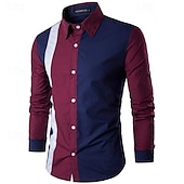 cheap Men&#039;s Non Iron Shirts-Men&#039;s Shirt Summer Shirt Casual Shirt Collared Shirt Button Up Shirt Black Wine Navy Blue Blue Long Sleeve Color Block Lapel Vacation Holiday Patchwork Clothing Apparel Polyester Fashion Casual