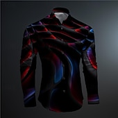 preiswerte Geometrische Muster-Herren 3D-Druck Geometrische Muster Knopfhemd Bedruckte Hemden Langarm Subkulturell Urlaub Party Strasse Frühling Sommer Umlegekragen Bedruckt Button-Down Rote Blau Grau