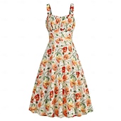 levne Šaty-Retro 50. léta Rockabilly Ke kolenům Šaty Houpací šaty Flare šaty Lodičkový Květinový Ovoce Jahody Maškarní kostým Dámské Čajový dýchánek Běžné / Denní loučení se svobodou nevěsty Dospělí Šaty Šaty