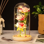 abordables Luces decorativas-Luz nocturna decorativa de rosa LED simulada para el Día de la Madre 21.5 * 11.5CM Regalo para novia esposa y madre Luz ornamental de ambiente en dormitorio interior batería AAA cubierta transparente