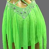 halpa kilpailumekko-Latinotanssi Tanssiasut Leninki Tupsuilla Puhdas Väri Liitos Naisten Suoritus Kouluts Hihaton Chinlon Spandex