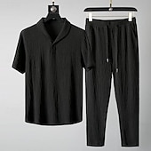 cheap Men&#039;s Basic Tees sets-Men&#039;s Polo 2 Piece Street Casual Lapel Short Sleeve Comfortable Solid Colored Drawstring Summer Spring Regular Fit Black White Polo
