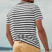 お買い得  メンズカジュアルTシャツ-男性用 Tシャツ 半袖シャツ ティートップ 半袖 クルーネック 春夏 ストライプ ファッション デザイナー ベーシック セクシー バケーション ストリート お出かけ ブラック ルビーレッド ネイビーブルー メンズトップTシャツ