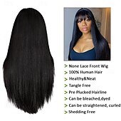 economico Parrucche di capelli veri senza cuffia-parrucche vergini brasiliane diritte dei capelli umani con frangia 8-30 pollici nessuna parrucche anteriori in pizzo parrucche fatte a macchina per le donne nere colore naturale