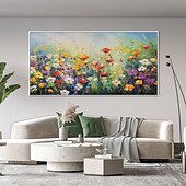 preiswerte Blumen-/Botanische Gemälde-Blumen-Ölgemälde auf Leinwand, handgefertigtes abstraktes buntes Blumen-Blumen-Ölgemälde, handgemaltes Wandkunst-Leinwand-Frühlingsgemälde für Wohnzimmer-Wanddekoration