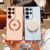 Недорогие Чехлы для Samsung-телефон Кейс для Назначение SSamsung Galaxy S24 S23 S22 S21 Ultra Plus S25 Ультра Кейс на заднюю панель Поддержка беспроводной зарядки Защита от удара С сердцем ТПУ Покрытие