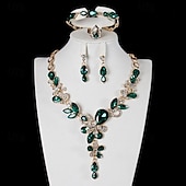 economico Parure di gioielli-Set di gioielli 4 pezzi Vetro Lega Anelli Orecchini Collane Bracciali Per donna Elegante Vintage Moda geometrico Di forma geometrica Parure di gioielli Per Matrimonio Feste Invitati del matrimonio