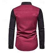 economico camicia da uomo con bottoni-Per uomo Camicia Camicia Estiva Camicia casual Camicia da Spiaggia Camicia con Bottoni Vino Blu Kaki Manica Lunga Blocco di colori Colletto alla coreana Vacanza Ferie Bottonato Abbigliamento