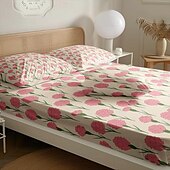 baratos Lençóis e fronhas-feliz dia das mães 100% algodão rosa primavera padrão conjunto de lençóis ultra macios e respiráveis lençóis de seda lençóis de cama com bolso profundo 3 peças queen king size