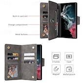 Недорогие Чехлы для Samsung-телефон Кейс для Назначение SSamsung Galaxy S24 S23 S22 S21 Ultra Plus A54 A34 A14 Примечание 20 10 S25 Ультра Кошелек для карт Молния с ремешком на запястье Откидная подножка Ретро ТПУ Кожа PU