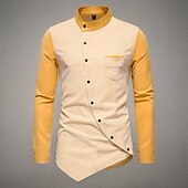 economico camicia da uomo con bottoni-Per uomo Camicia Camicia Estiva Camicia casual Camicia da Spiaggia Camicia con Bottoni Vino Blu Kaki Manica Lunga Blocco di colori Colletto alla coreana Vacanza Ferie Bottonato Abbigliamento