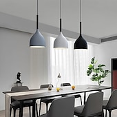 economico Luci a sospensione-Lampada a sospensione a forma di lacrima in metallo 3 lampadine illuminazione a soffitto da pranzo con baldacchino lineare in nero lampadario per sala da pranzo, soggiorno, isola cucina luci sospese