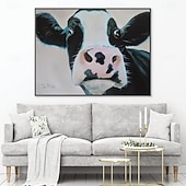abordables Peintures animaux-peinture à l&#039;huile peinte à la main peinture de texture de vache colorée art mural peinture originale sur toile extra large art mural carré ferme bovins vache peinture mur art photo pour salon