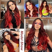 economico Parrucche trendy sintetiche-parrucche rosse ombre per le donne parrucca lunga rossa parrucca rossa ondulata ombre lunga parrucca rossa ondulata parrucche rosse resistenti al calore da 26 pollici per l&#039;uso quotidiano nelle feste