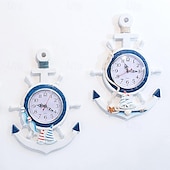 economico Decorazioni da parete-decorazione da parete da appendere alla parete in stile mediterraneo, legno stampato a polvere, blu e bianco, timoniere, ancora, orologio nautico personalizzato creativo