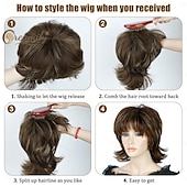 cheap Synthetic Trendy Wigs-Mullet Wig Shaggy Layered Fluffy Brown Mixed Blonde Curly Pixie Cut Wigs with Bangs Synthetic Wolf Cut Wig for Women 70s 80s Rocker Cosplay Halloween Costume Hair Replacement Wigs
