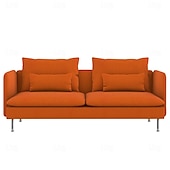 baratos Cobertura de Sofa-Capa de Sofá 3 Lugares Cor Sólida com Almofadas Revestidas em Algodão 100% com Braços