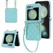 voordelige Samsung-hoesje-telefoon hoesje Voor Samsung Galaxy Z-flip 6 Z Flip 5 Z Flip 4 Z Flip 3 Achterkant met draagkoord met polsband Schokbestendig Retro TPU PU-nahka
