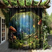 preiswerte Wasserdichte Vorhänge-Wasserdichter Outdoor Vorhang Außenvorhang für Privatsphäre, Außenjalousien, verschiebbare Terrassenvorhangvorhänge, Pergolavorhänge mit Ösen, Pilzwald für Pavillon, Balkon, Veranda, Party