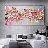 preiswerte Blumen-/Botanische Gemälde-Großes Pflaumenblüten-Ölgemälde, handgemalte rosa Blumen, Leinwand-Wandkunst, dicke Textur, Palettenmesser-Gemälde, Nachttisch-Kunst, Jubiläumsgeschenk, Heimdekoration