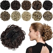 abordables Chignons-postiche chignon bouton de rose extensions de chignon bouclés chouchou chignon peignes synthétiques en chignon désordonné morceau de cheveux pour femmes blonde naturelle