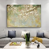 preiswerte Blumen-/Botanische Gemälde-handgemaltes abstraktes Kirschblüten-Ölgemälde auf Leinwand, großes Wandkunstwerk, originale Blütenkunst, weißes Gemälde, Blumengemälde, Wohnzimmerdekoration, gespannte Leinwand, fertig zum Aufhängen